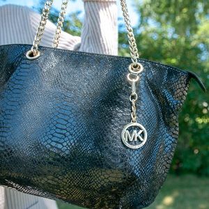 Michael Kors Black Faux Snakeskin Shoulder Bag